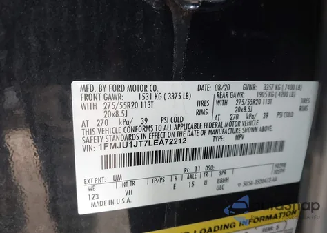 2020 Ford Expedition Xlt z USA, uszkodzony, nr VIN 1FMJU1JT7LEA72212